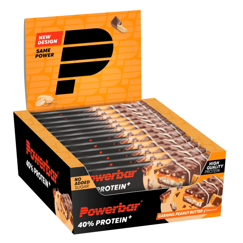 40_protein_caramel_peanut_doos_new_png Powerbar 40% Protein+ Bar 40g